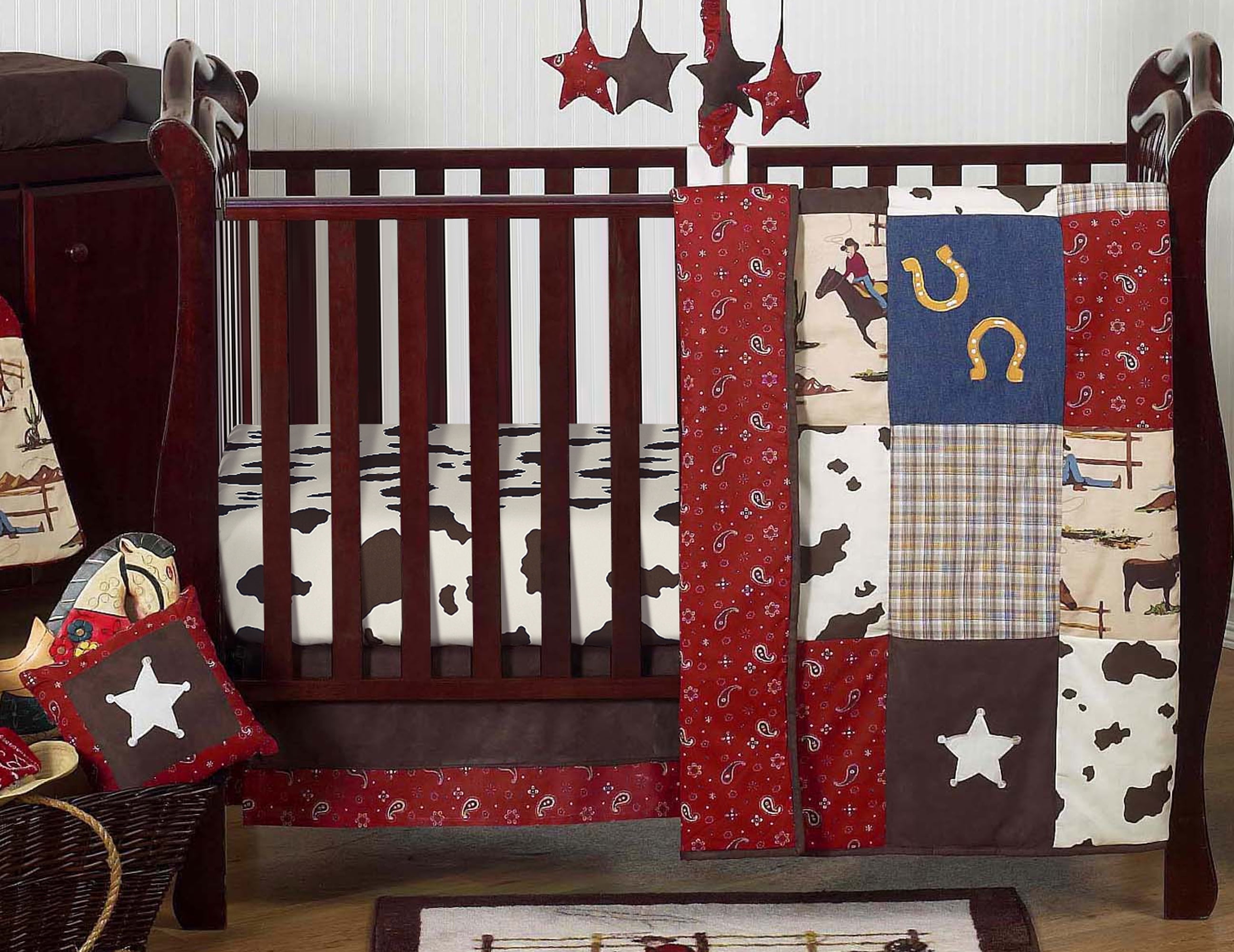 Sweet Jojo Designs Wild West Cowboy Chocolate Brown, Red, Cream, Blue, Green and Gold 11 Piece Crib Bedding Set