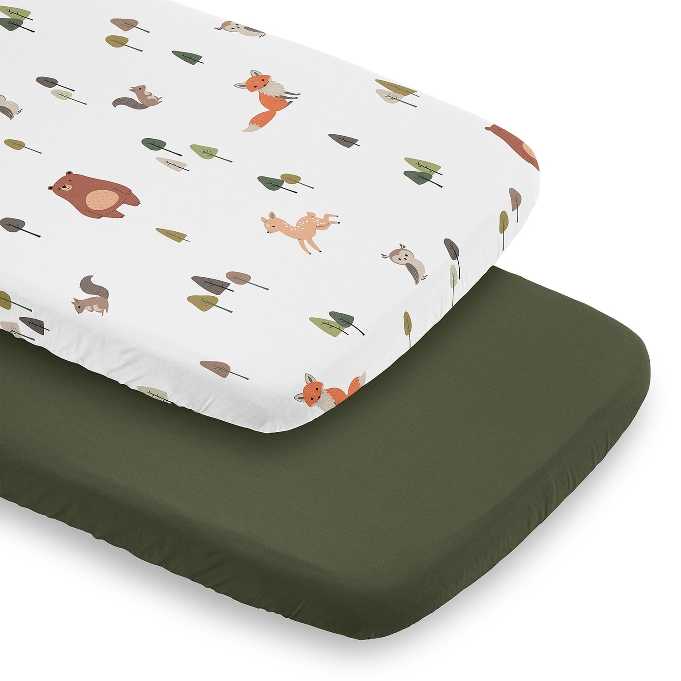 Sweet Jojo Designs Woodland Animal Pals Boy, Girl, Unisex/Gender Neutral Baby Bassinet Fitted Sheets Set 2 Piece