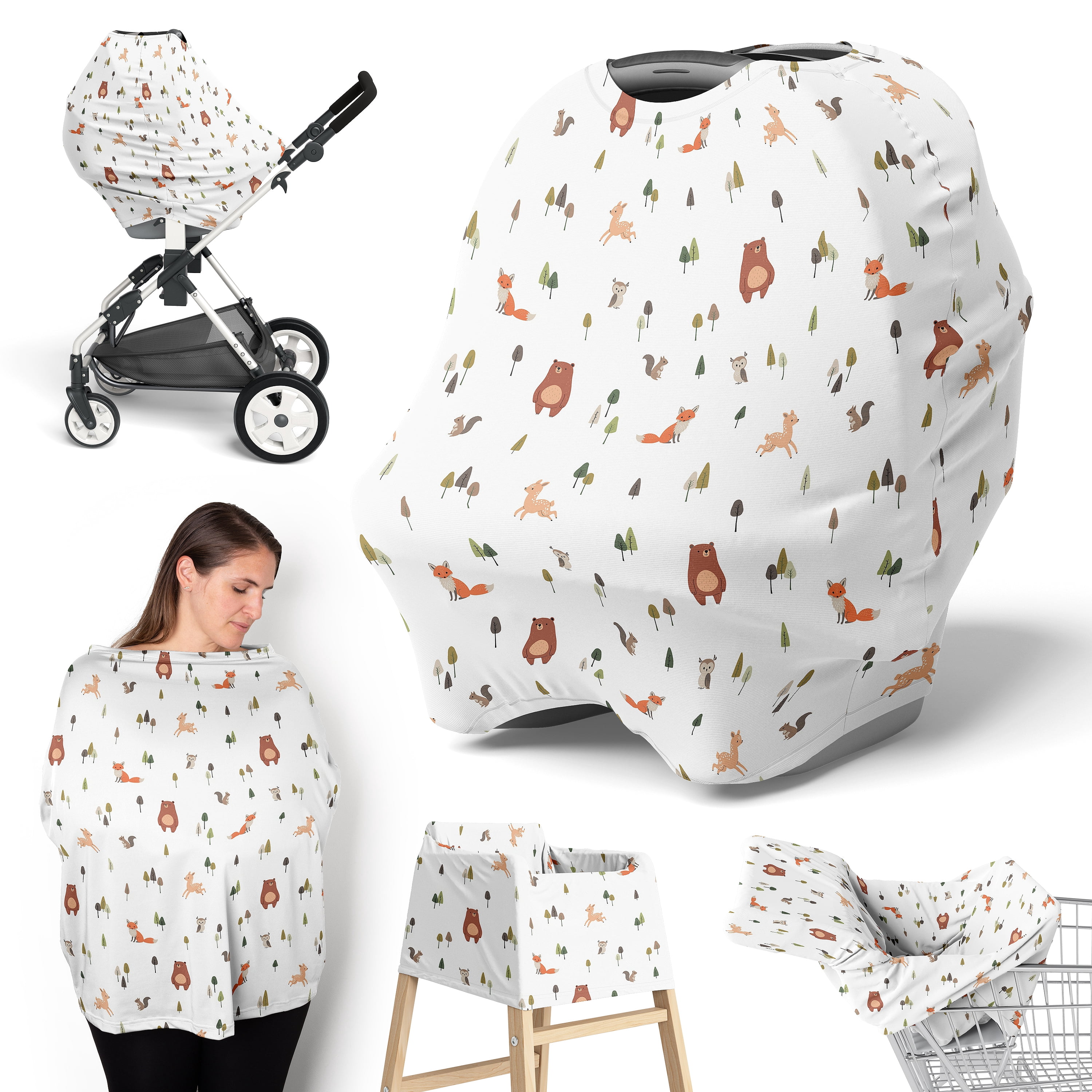 Sweet Jojo Designs Woodland Animal Pals Boy, Girl, Unisex/Gender Neutral Multi Use Baby Car Seat and Nursing Cover