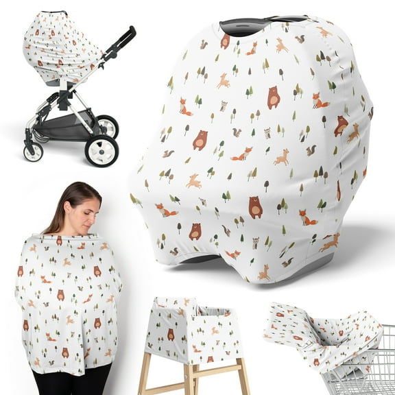 Sweet Jojo Designs Woodland Animal Pals Boy, Girl, Unisex/Gender Neutral Multi Use Baby Car Seat and Nursing Cover