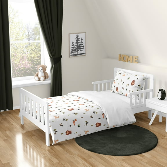 Sweet Jojo Designs Woodland Animal Pals Boy, Girl, Unisex/Gender Neutral Toddler Bed Comforter Bedding Set 5 Piece