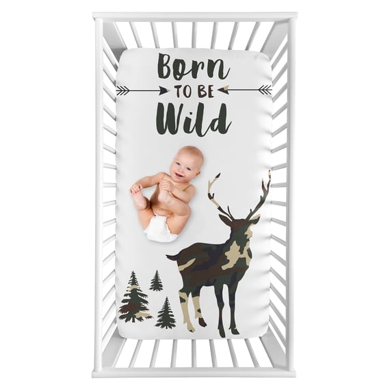 Sweet Jojo Designs Woodland Camo Beige Green and Black Photo Op Fitted Crib Sheet