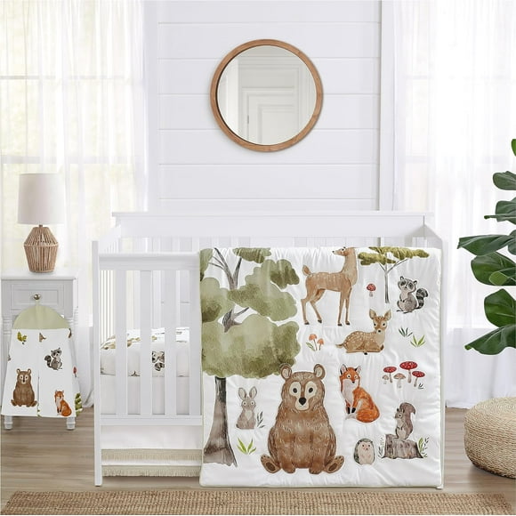Sweet Jojo Designs Woodland Forest Animals Boy Girl Gender Neutral Unisex Baby Crib Bedding Set Infant Nursery Room Blanket Fitted Sheet Skirt Diaper Stacker 4p Animal Friends Bear Hedgehog