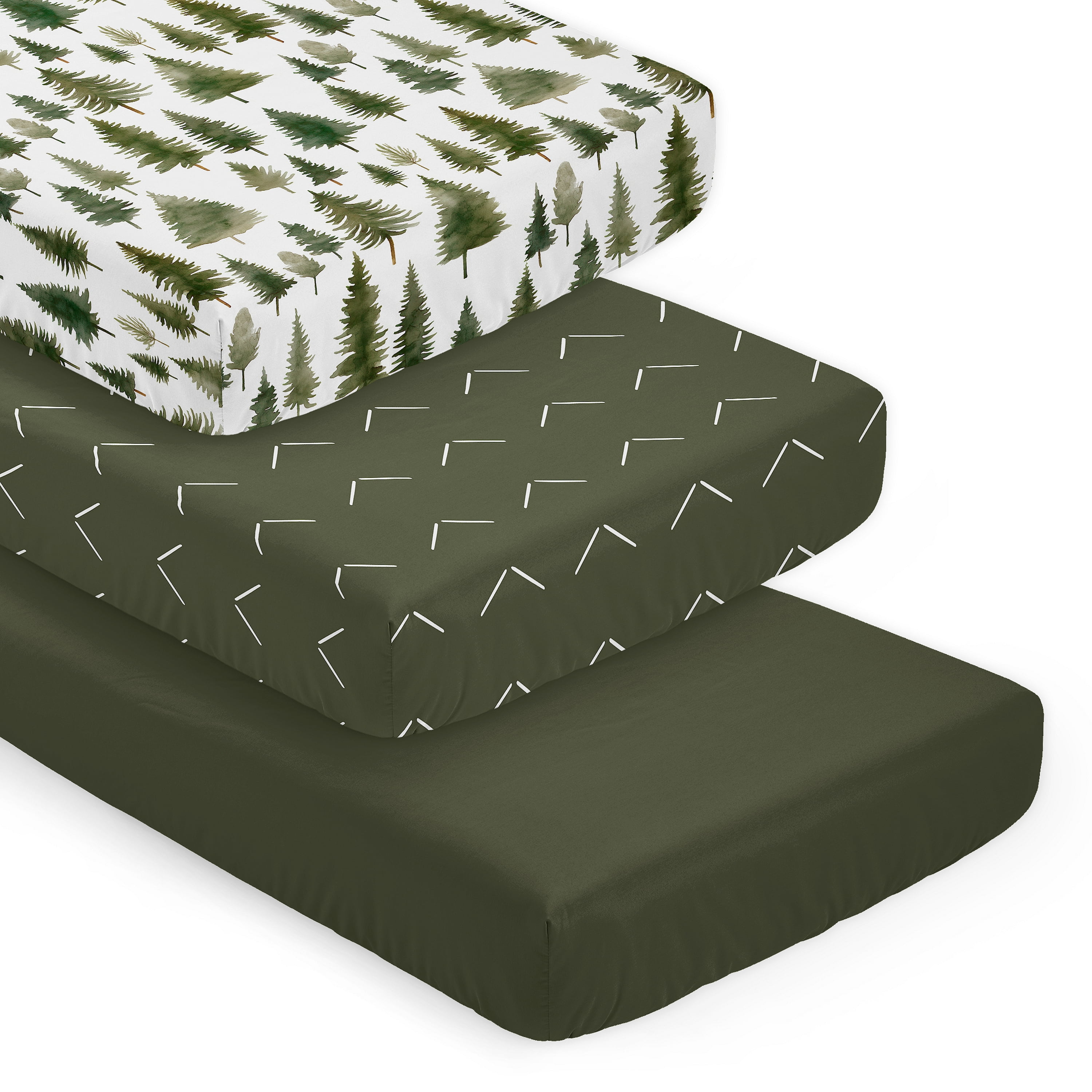 Sweet Jojo Designs Woodland Pine Tree Boy, Girl, Unisex/Gender Neutral Fitted Crib Sheets Set 3 Piece