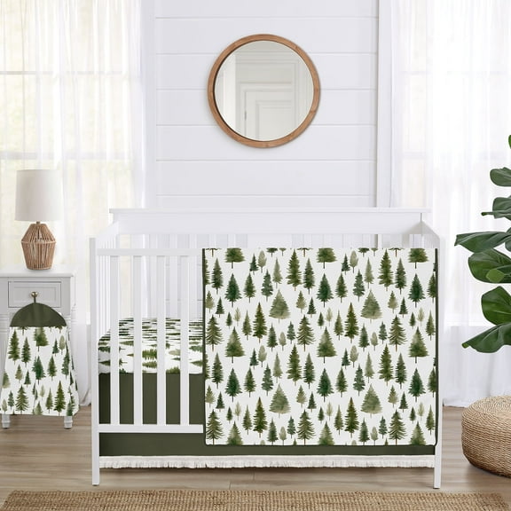 Sweet Jojo Designs Woodland Pine Tree Print Boy or Girl Gender Neutral Unisex Crib Bedding Set 4 Piece