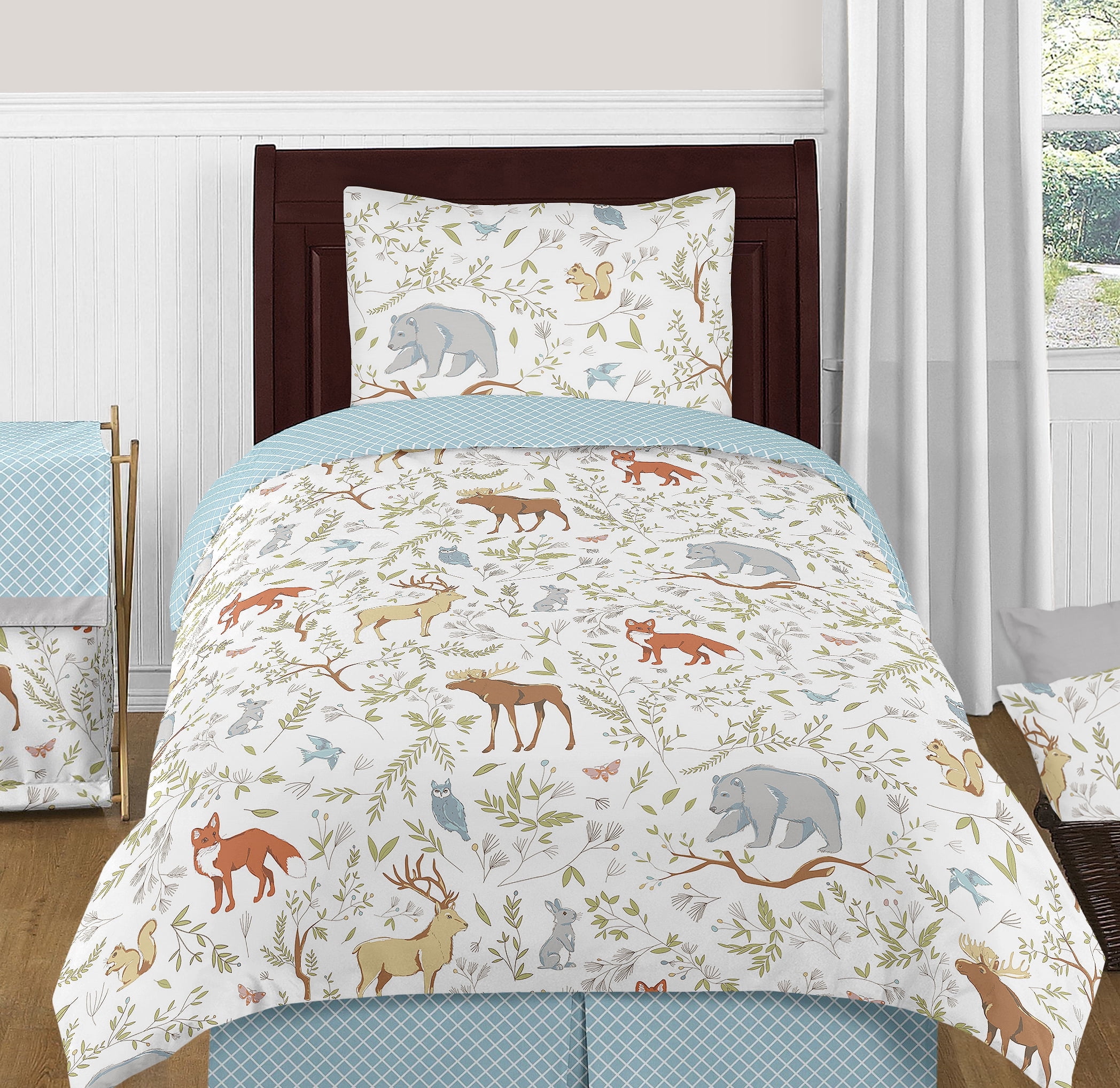 Blue Woodland Animal Microfiber Twin Bedding Set