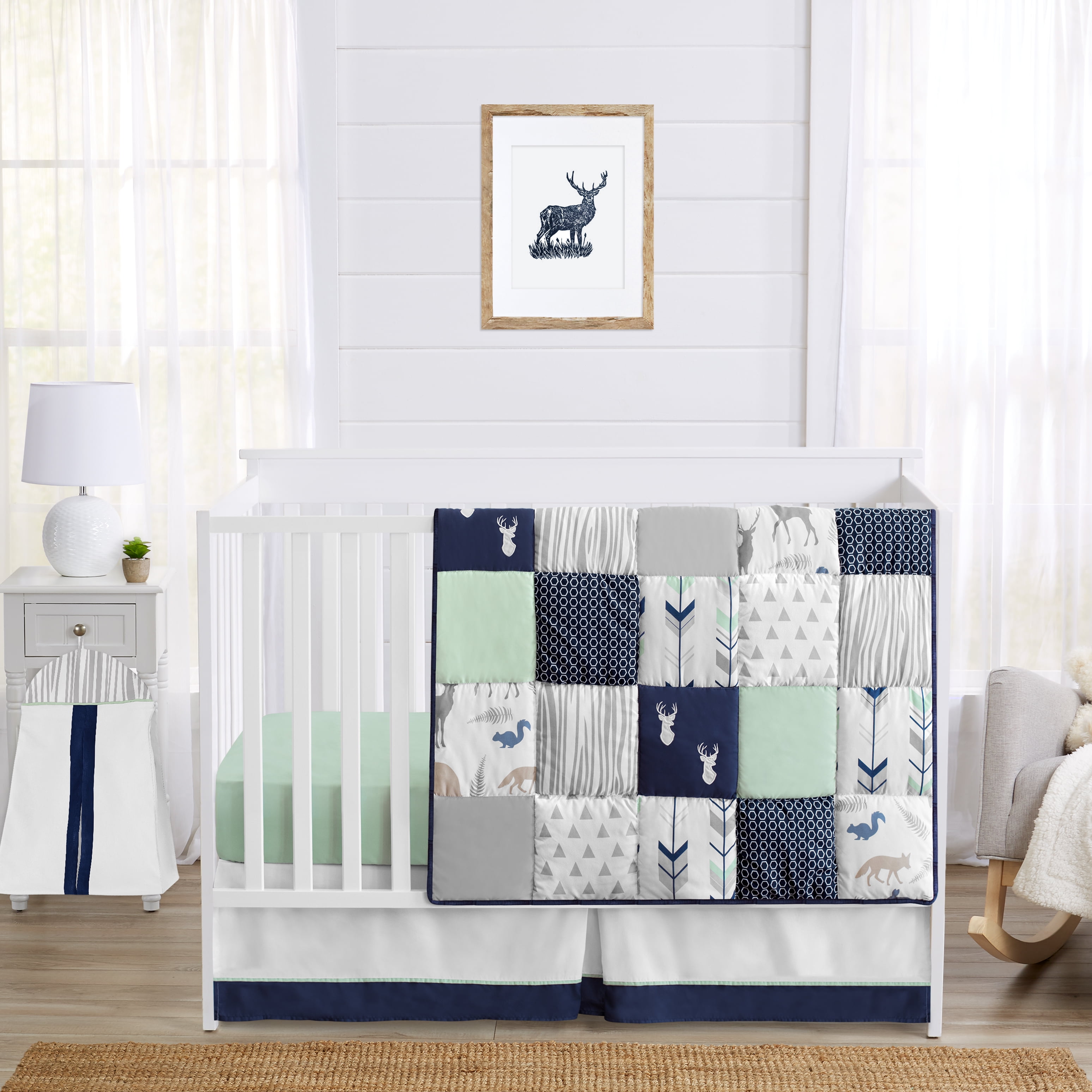 Sweet Jojo Designs Woodsy Blue Green Grey 5 Piece Crib Bedding Set