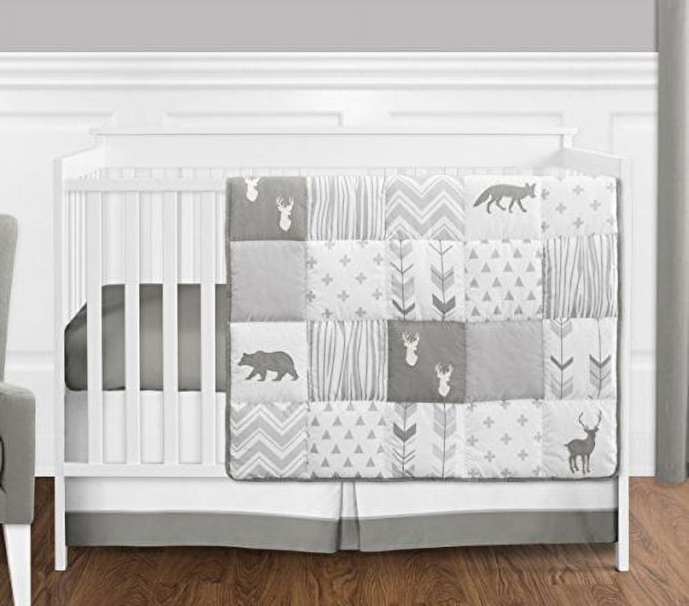 Sweet Jojo Designs Woodsy Grey and White 4 Piece Crib Bedding Set