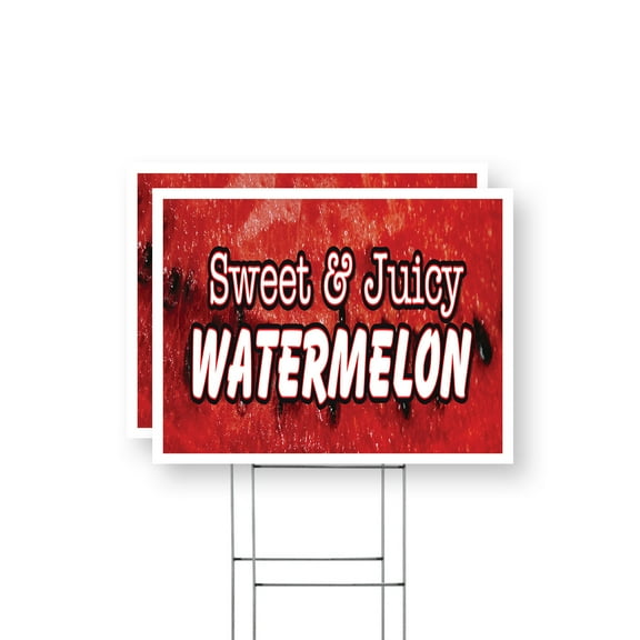 Sweet & Juicy Watermelon Yard Sign 2 Pack of 12 Inch x 16 Inch Single Sided Weatherproof Heavy-Duty Plastic with Stake | Fresh Produce, Farmer’s Market, Seasonal Favorites | Made in USA