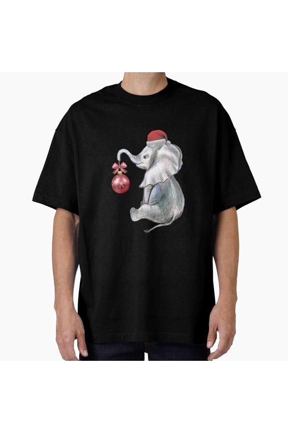 Sweet Jumbo Elephant Festive Winter Holiday Treat Art Illustration Unisex T-Shirt.PNG, up to Size 5XL