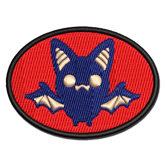 Sweet Kawaii Chibi Bat Flying Cat Halloween Applique Multi-Color Embroidered Hook & Loop Patch - 2.0 Inch Mini