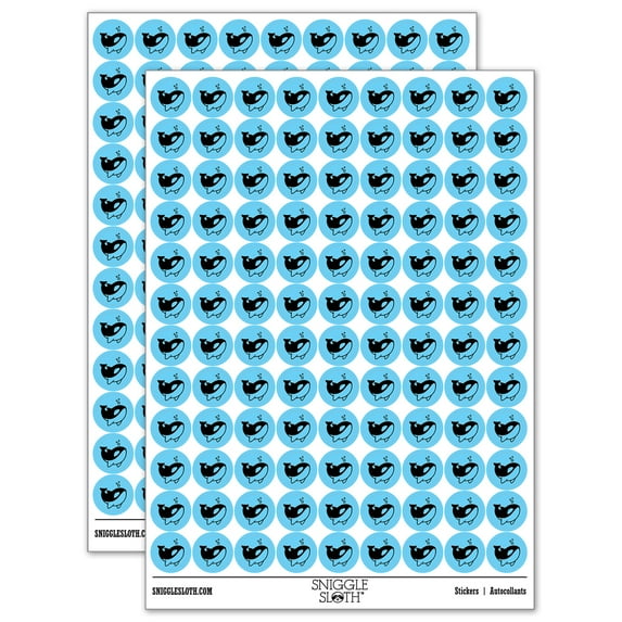 Sweet Kawaii Chibi Killer Whale 200+ Round Stickers - Light Blue - Matte Finish - 0.50" Size