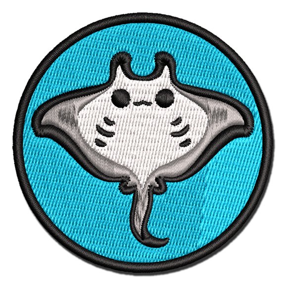 Sweet Kawaii Chibi Manta Ray Applique Multi-Color Embroidered Hook & Loop Patch - 3 Inch Medium