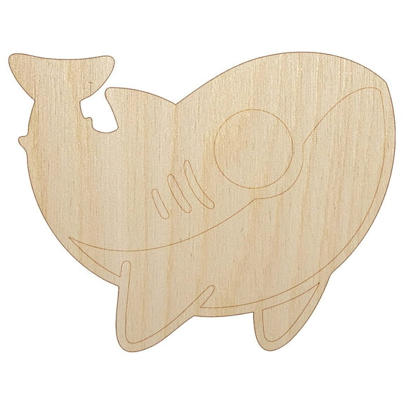 Sweet Kawaii Chibi Shark Wood Shape Unfinished Piece Cutout Craft DIY Projects - 4.70 Inch Size - 1/8 Inch Thick