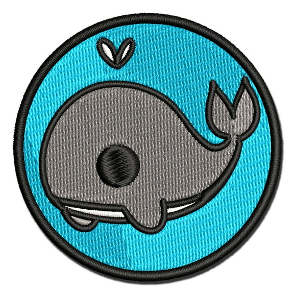 Sweet Kawaii Chibi Whale Applique Multi-Color Embroidered Iron-On Patch - 3 Inch Medium