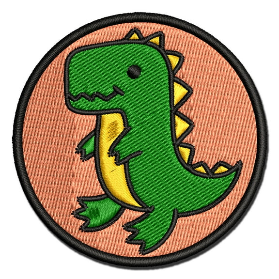 Sweet Kawaii Dinosaur Applique Multi-Color Embroidered Hook & Loop Patch - 3.5 Inch Large