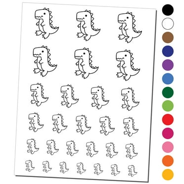 Sweet Kawaii Dinosaur Water Resistant Temporary Tattoo Set Fake Body Art Collection - Black