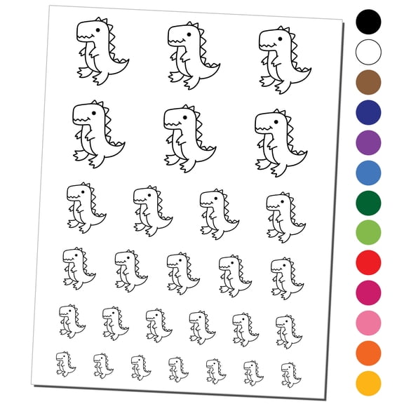 Sweet Kawaii Dinosaur Water Resistant Temporary Tattoo Set Fake Body Art Collection - White