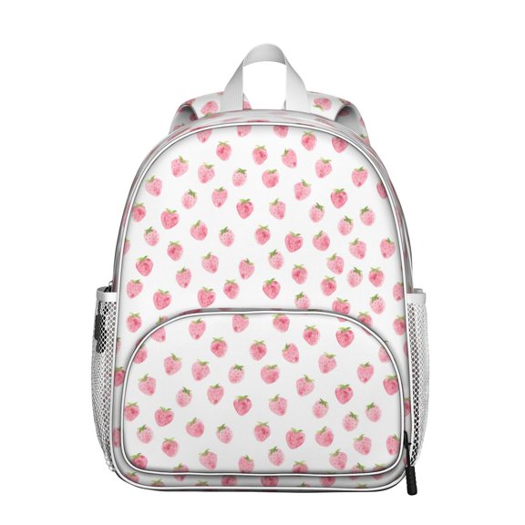 Red Berry Print Backpack with Strawberries and Flowers, Small Kawaii School Bag for Summer Travel