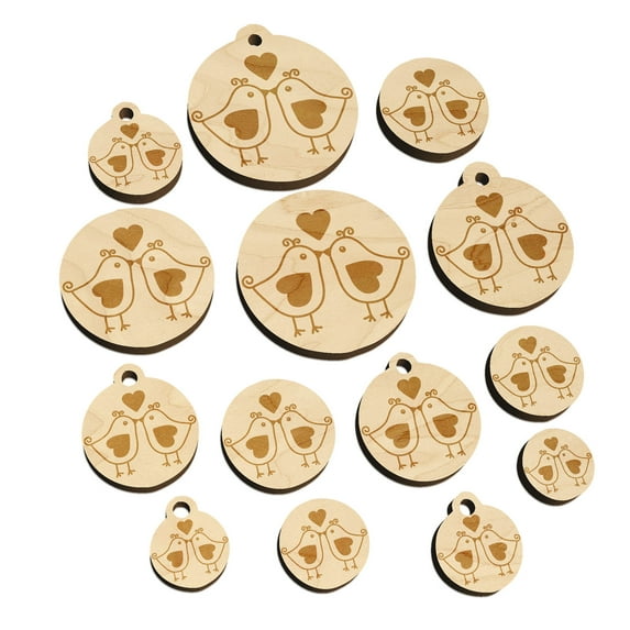 Sweet Kissing Birds Love Wood Mini Charms Shapes DIY Craft Jewelry - With Hole - 14mm (26pcs)