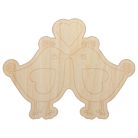 Sweet Kissing Birds Love Wood Shape Unfinished Piece Cutout Craft DIY Projects - 6.25 Inch Size - 1/8 Inch Thick