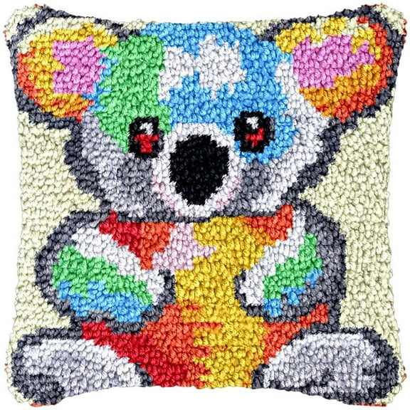 Sweet Koala Latch Hook Kits Pillow DIY Rug Cushion Making Kits with preprinted Pattern Canvas Instruction Yarns and Latch Hooking Pillow Cover Easy to Start DIY Home Decor Kits 43x43cm