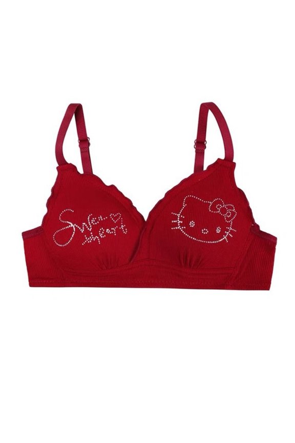 Sweet Lace KT Cat Women's Thin Bra Without Underwire Breathable Anti-Drooping For Small Breast