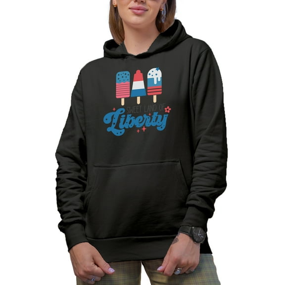 Sweet Land of Liberty, 4th of July Gift, Black Hooded Sweatshirt or Hoodie, Small