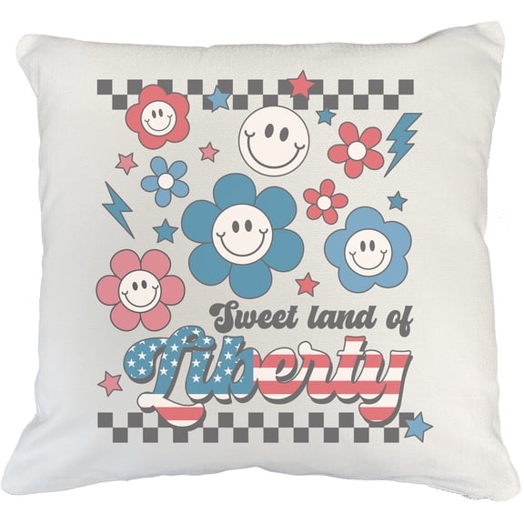 Sweet Land of Liberty, 90s Retro 4th of July or USA Themed Merch Gift, White Pillow Case 20X20 IN