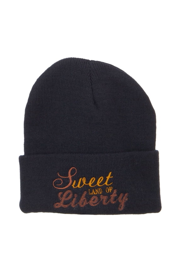 Sweet Land of Liberty Embroidered Long Beanie - Navy OSFM