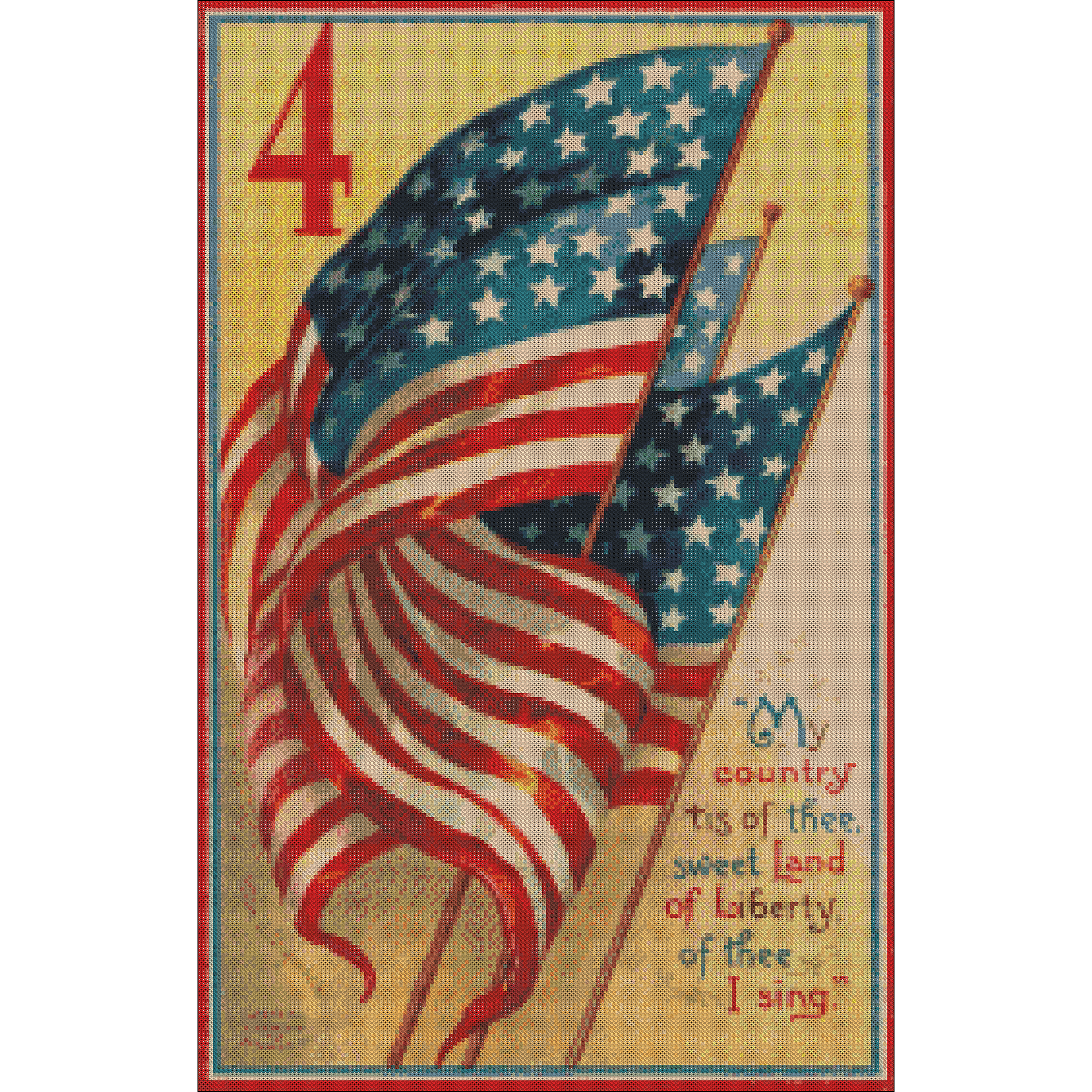 Sunrays Creations Sweet Land of Liberty Stars and Stripes Patriotic American Flag Counted Cross Stitch Pattern, 1 Piece