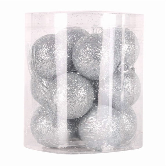 Sweet Life Silver Plastic Christmas Hanging Baubles Ball Ornaments, 12 Count (1.18")