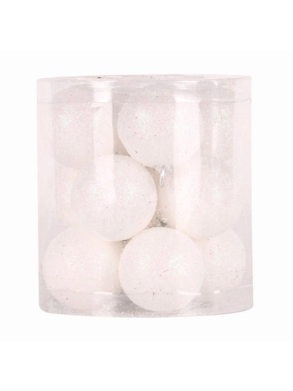 Sweet Life White Plastic Christmas Hanging Baubles Ball Ornaments, 12 Count (1.18")