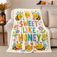 thumbnail image 1 of Sweet Like decorative motif Bee Garden Theme Whimsical Cartoon, Warm Flannel Blanket for Sunroom and Reading Nook, Playful Botanical Garden Scene, Garden Lovers Valentine's Day Gift, 1 of 9