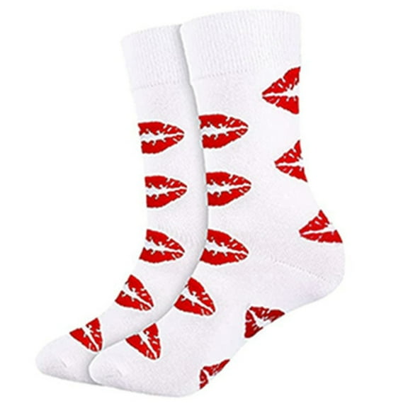 Sweet Lips Heart Pattern Middle Calf Cotton Socks for Valentines Day Celebration