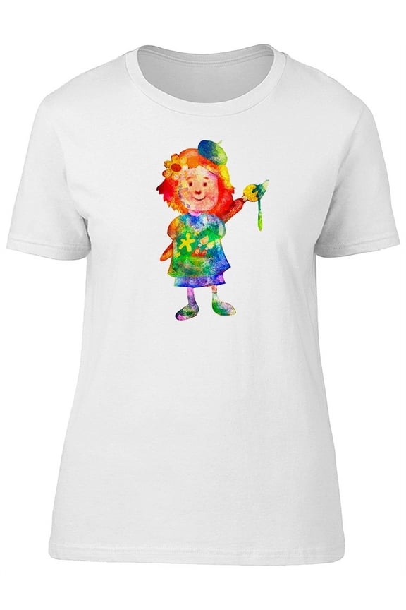 Sweet Little Artist Girl Cartoon T-Shirt Women -Image by Shutterstock, Female Small