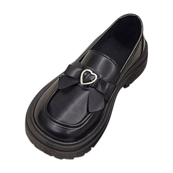 Sweet Lolita Flat Mary Jane Shoes Cute Goth Chunky Platform Dress Pumps Shoes PU Leather for Women Women's Fashion Casual Small Leather Shoes Versatile Bow Slip- Thick-Soled Loafers