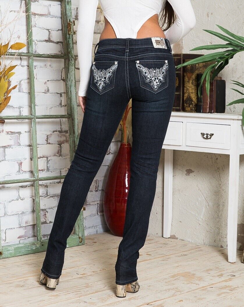 Sweet Look Classic Rhinestone Premium Women\'s Stretch Skinny Fit BLUE Denim  Jeans Pants