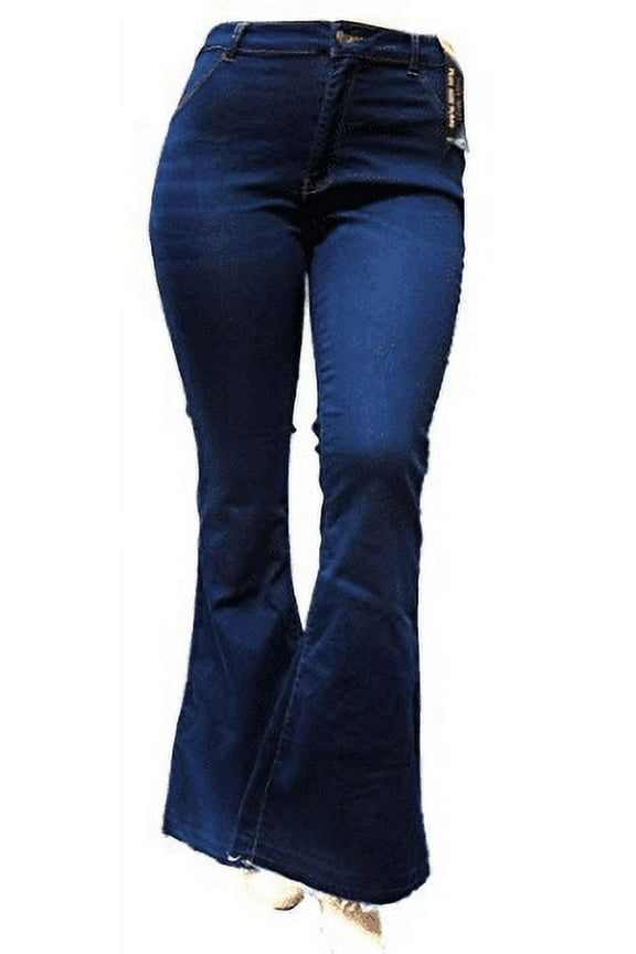 High Waist Juniors Womens Plus 70s Flared Bell Bottom Denim Jeans Pants