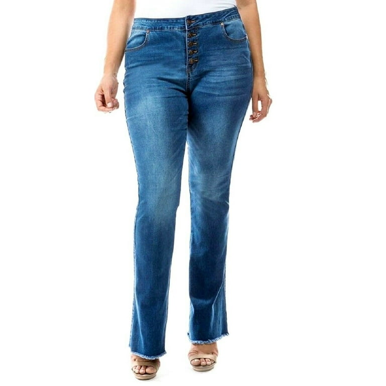 Sweet Look High Waisted Women's Plus Size Flared Bell Bottom Denim Jeans  Pant