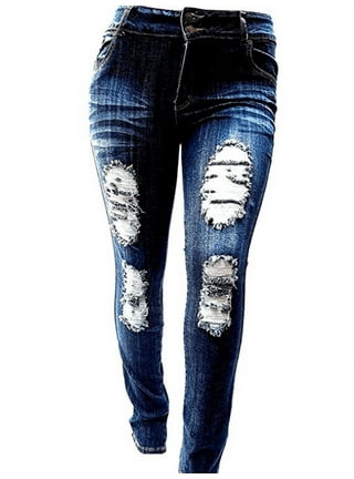 926 BQ6004B Womens Plus Size Stretch Distressed Ripped Black Skinny Twill  Denim Jeans Pants