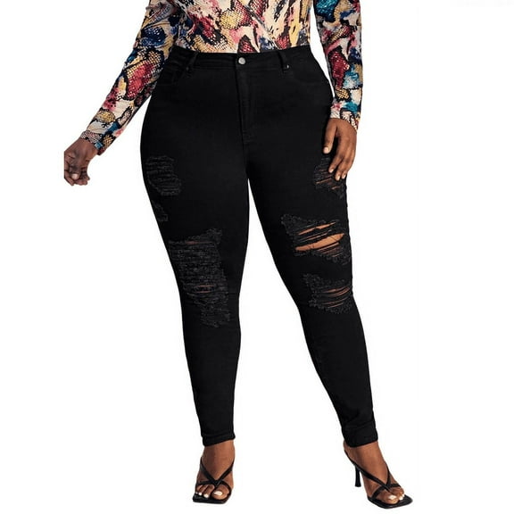Sweet Look/Pasion/Studio Q/Womens Super Plus Size Ripped Destroy Denim Distressed Skinny Jeans Pants Size-14 to 34