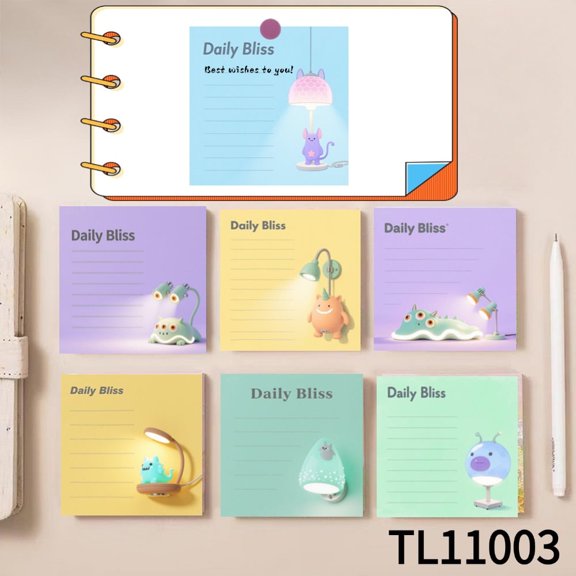 Sweet-Looking Lamps-themed Note Cards for Home Office (3.543.54 Inches)100-Pack with105 Emoticon Stickers,Ideal for Quickly Jotting Down Reminders, Marking Key Points, and Leaving Temporary Messages