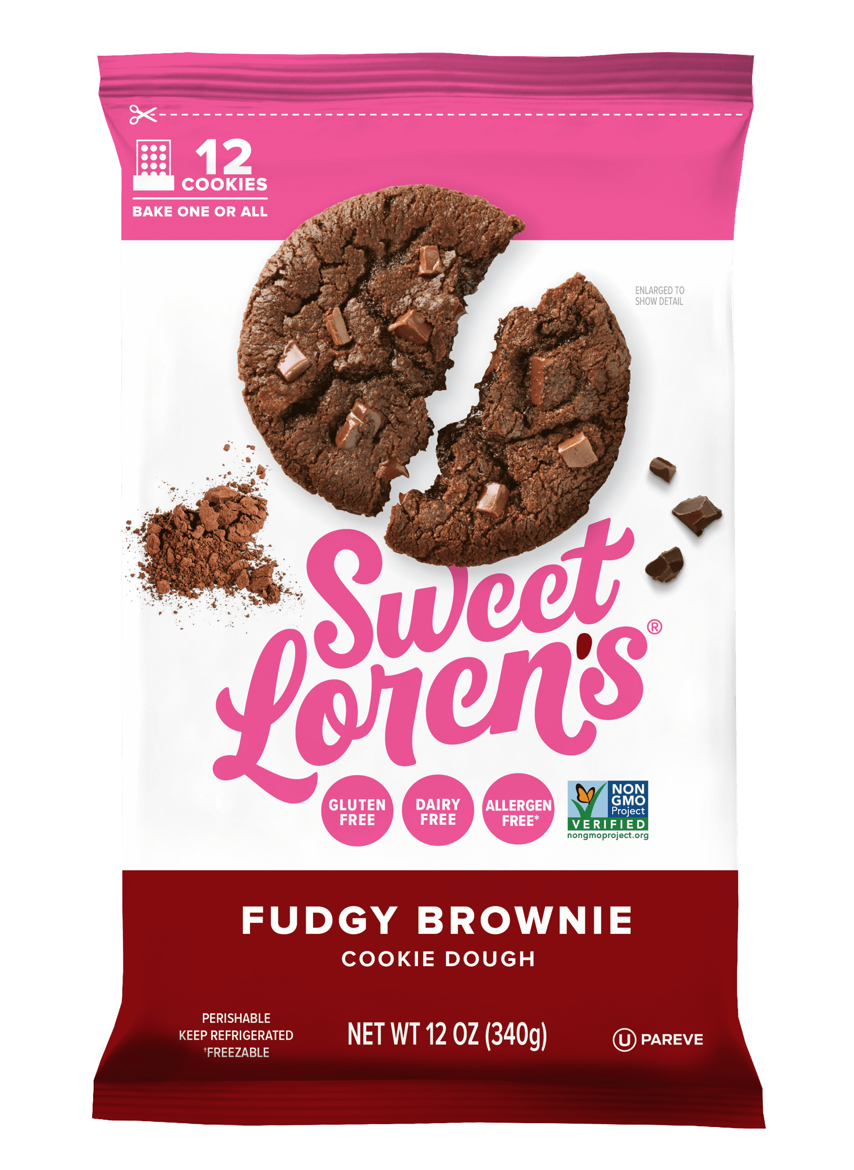 Sweet Loren's Gluten Free Vegan Fudgy Brownie Cookie Dough, Allergen-Friendly, 12oz