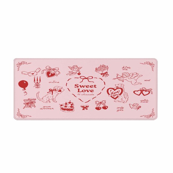 Sweet Love Romantic Mouse Pad 31.5 x 11.82 Inches Rubber Desk Accessory with Valentine Design for Office Home Use