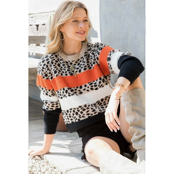 Sweet Lovely Plus Size Leopard Colorblock Women's Sweater