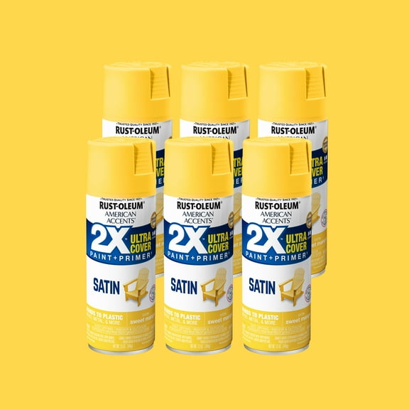 6 Pack, Sweet Mango, Rust-Oleum American Accents 2X Ultra Cover Satin Spray Paint- 389906, 12 oz