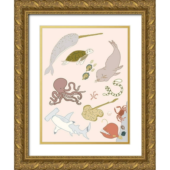 Sweet Melody Designs 15x18 Gold Ornate Wood Framed with Double Matting Museum Art Print Titled - Sea Creatures