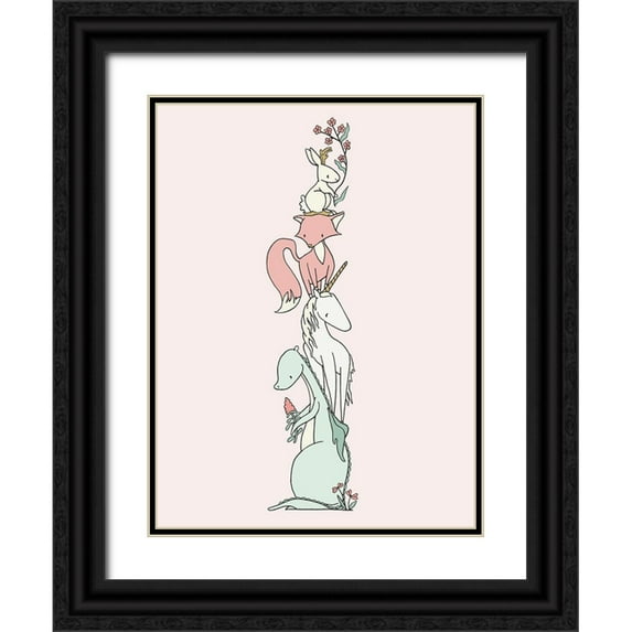 Sweet Melody Designs 19x24 Black Ornate Wood Framed with Double Matting Museum Art Print Titled - Enchanted Creatures Stack