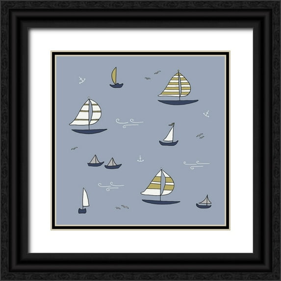 Sweet Melody Designs 20x20 Black Ornate Wood Framed with Double Matting Museum Art Print Titled - Sailboats 1